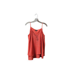 XOXO Coral Red Embroidered Lace V-Neck Cami Tank Top Medium Layered Hem